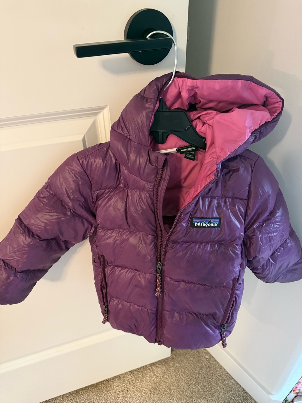 Patagonia toddler Hooded Puffer Jacket - Purple with Pink Lining